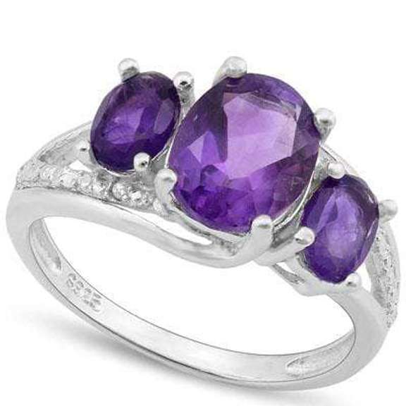 2.36 CT AMETHYST & DIAMOND 925 STERLING SILVER RING
