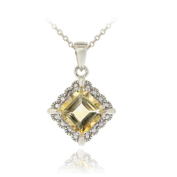 Sterling Silver 2.35ct Citrine & Diamond Accent Diamond Shape Necklace