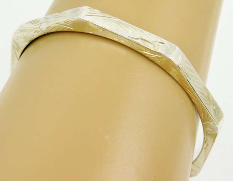 Vintage Sterling Octagon Engraved Bangle Bracelet