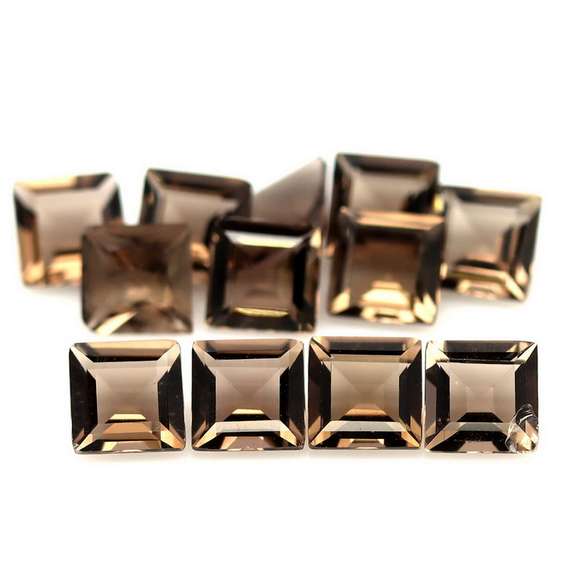 Princess cut! Unheated! 10.96ct Smoky Quartz set