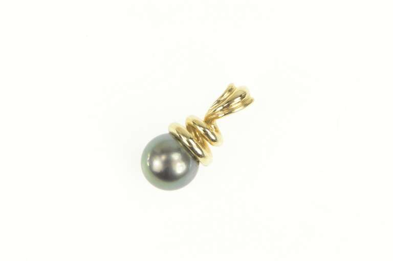 14K Yellow Gold Tahitian Pearl Inset Swirl Spiral Statement Pendant