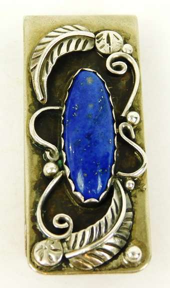Vintage Navajo Silver Lapis Money Clip