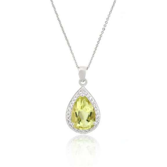 Sterling Silver 4.55ct. TGW Lime Quartz & CZ Pear Shaped Pendant