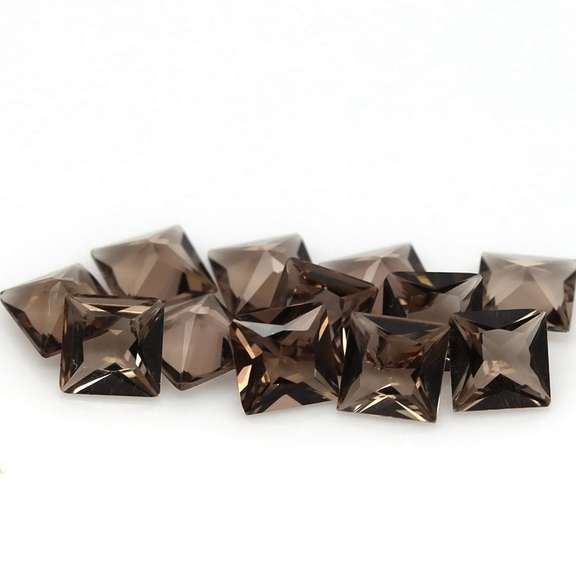 Princess cut! Unheated! 9.71ct Smoky Quartz set