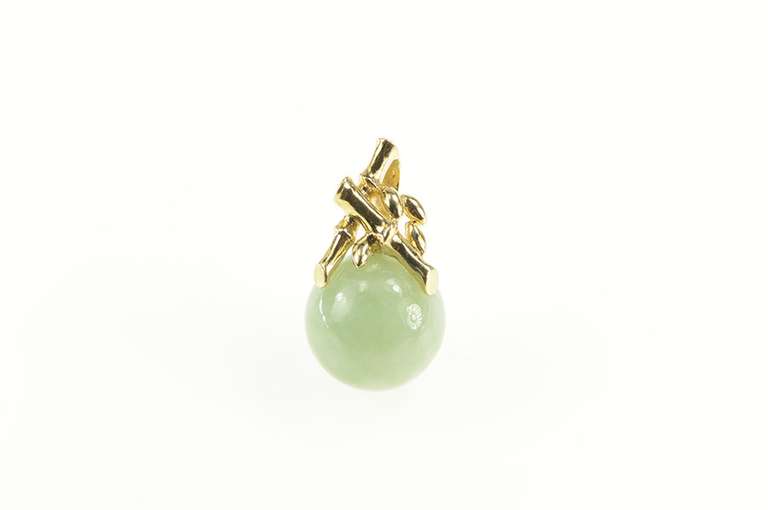 14K Yellow Gold Bamboo Motif 13.2mm Jadeite Ball Sphere Pendant