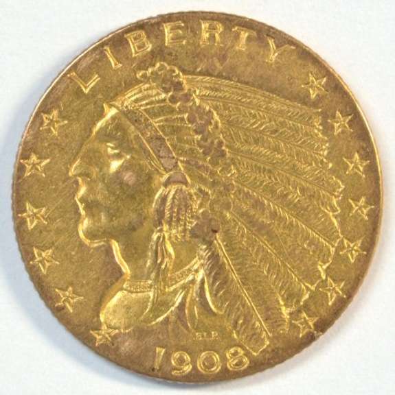 Lovely 1908 US $2.50 Indian Gold Piece. 1st year of issue.