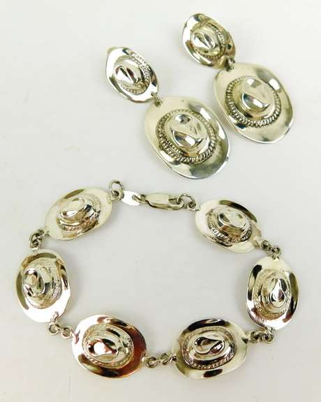 Sterling Cowboy Hats Bracelet & Dangly Earrings