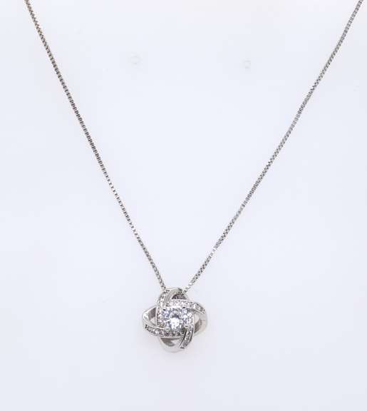 Vintage Sterling Silver Cubic Zirconia Pendant on Chain
