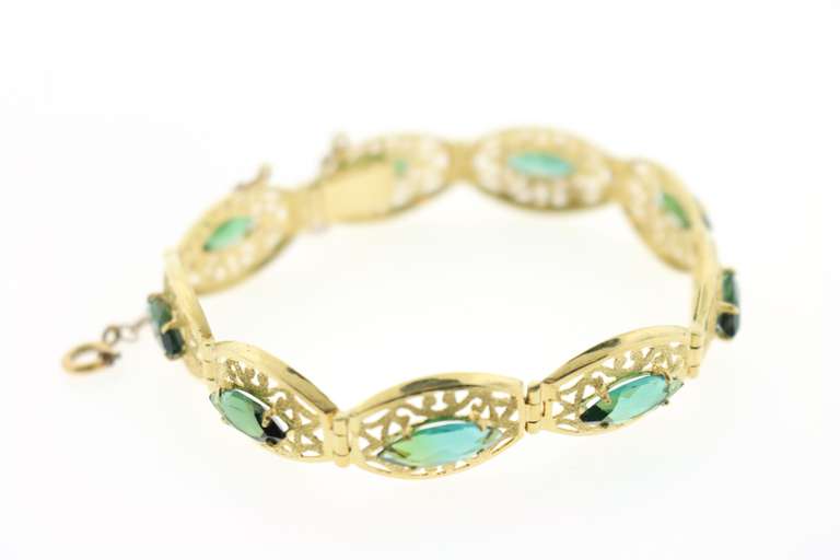 Classic 18k Gold Bracelet with Soothing Marquise Chrome Diopsides