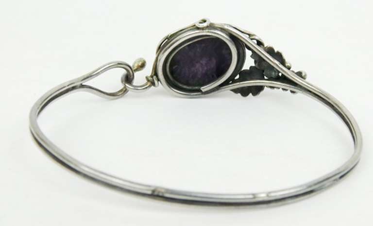 Vintage Sterling Silver Purple Agate Bracelet