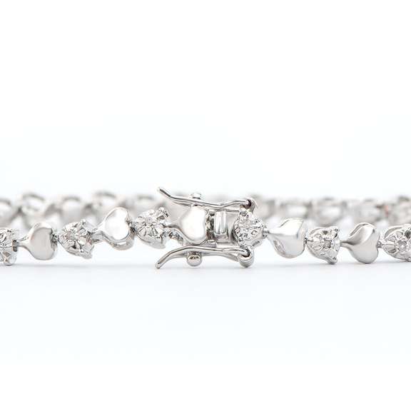 Plated Rhodium Diamond Heart Bracelet