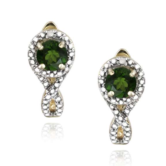 18K Gold over Sterling Silver Chrome Diopside & Diamond Accent Infinity Huggie Earrings