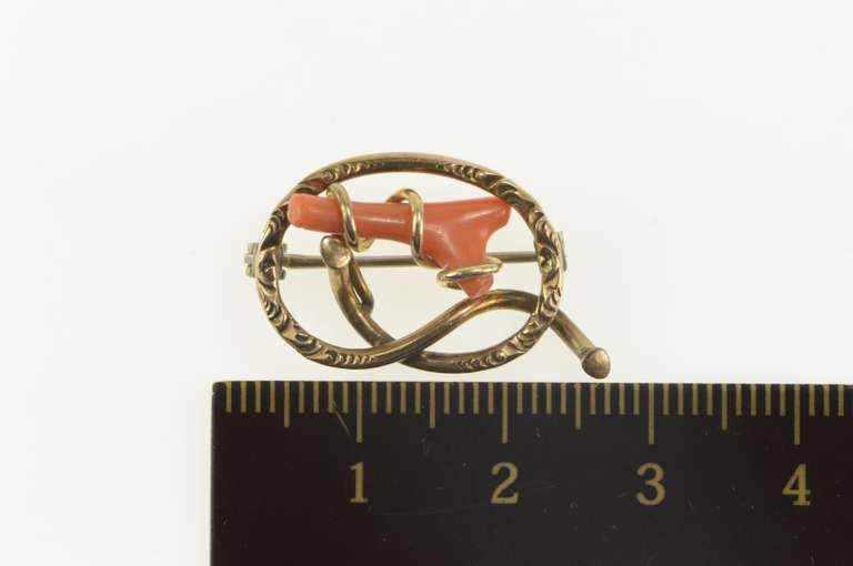 10K Yellow Gold Victorian Elaborate Coral Vine Statement Pin/Brooch