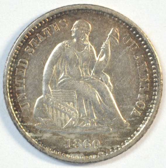 Lustrous nearly BU 1860-O Liberty Seated Half Dime