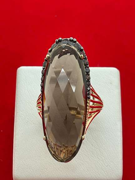 LADIES 14K GOLD RING WITH SMOKEY QUARTZ