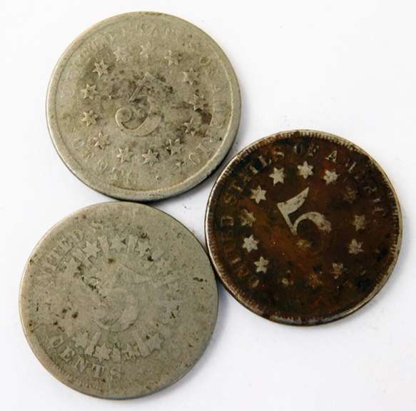 3 U.S. Shield Nickels