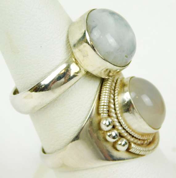 2 Chunky Sterling Silver Moonstone Rings