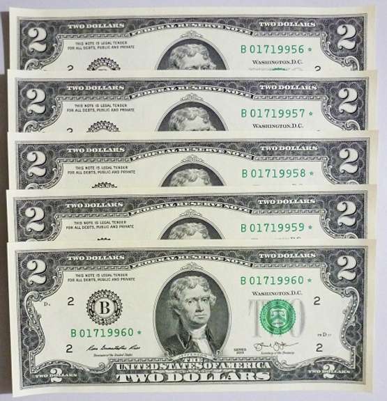(5) Superb Crisp 2013 $2 Star Replacement Notes New York-Consecutive!