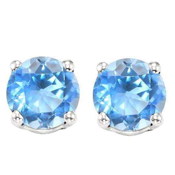 100% SOLID 10K WHITE GOLD ROUND SHAPE BABY SWISS BLUE TOPAZ EARRINGS STUD