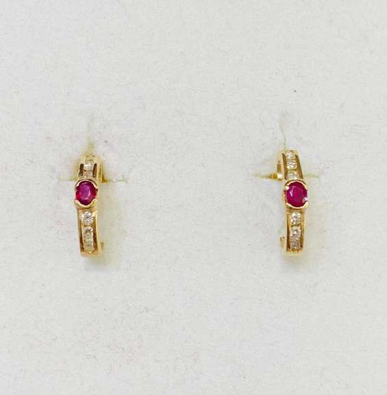 14kt Solid Yellow Gold, Ruby, & Diamond Earrings