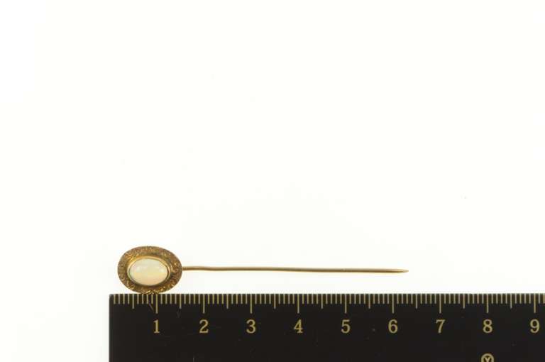 14K Yellow Gold Victorian Ornate Scroll Trim Natural Opal Stick Pin