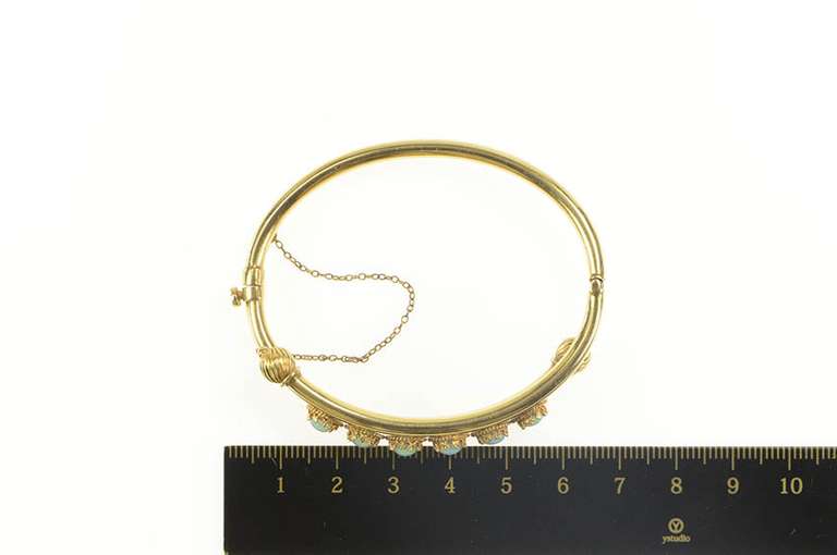 14K Yellow Gold Ornate Syn. Opal Statement Bypass Bracelet