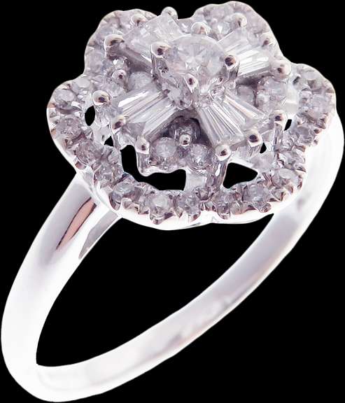 Floral 18k White Gold Diamond Halo Ring