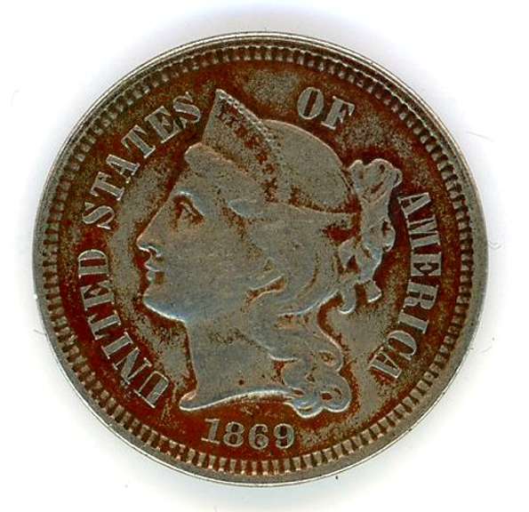 1869 Three Cent Nickel Piece