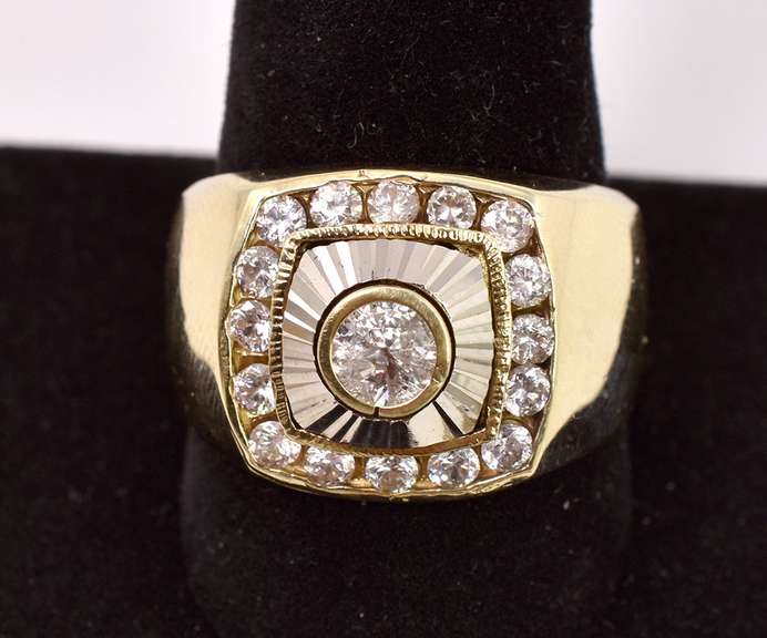 Stunning Men's CZ Ring in Yellow Gold