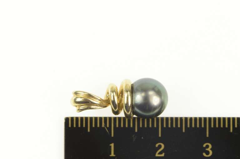 14K Yellow Gold Tahitian Pearl Inset Swirl Spiral Statement Pendant