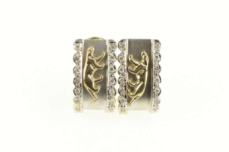 18K Yellow Gold Jaguar Leopard Diamond Diamond French Clip Earrings