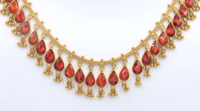 Incredible 22kt Yellow Gold Pear Shaped Orange Color Stones Set in Bezel Set Necklace