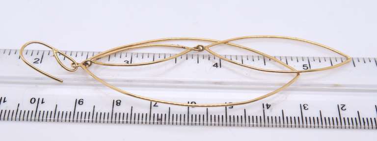 Simple Yellow Gold Long Marquise Link Dangle Earrings