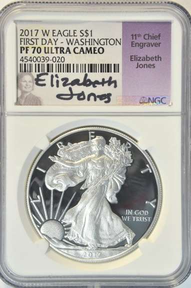 Signed 2017-W FIRST DAY-WASHINTON NGC PF70 ULTRA CAMEO $1 Eagle