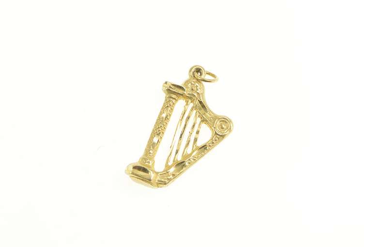 14K Yellow Gold 3D Diamond Cut Heart Music Instrument Charm/Pendant