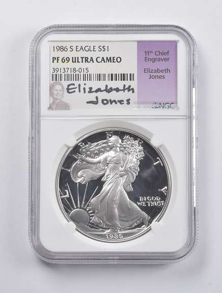 PF69 UCAM 1986-S American Silver Eagle Signed Jones NGC