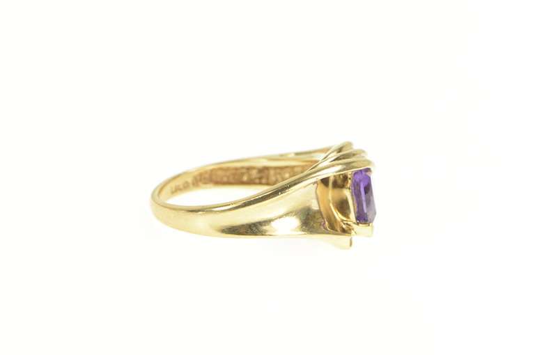 10K Yellow Gold Trillion Amethyst Diamond Accent Bypass Ring
