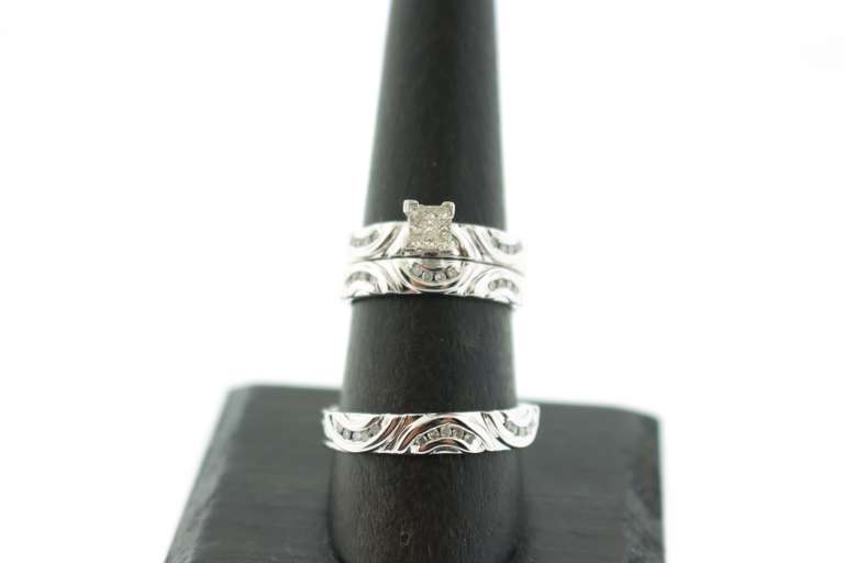 14K WHITE GOLD AND DIAMOND TRIO SET