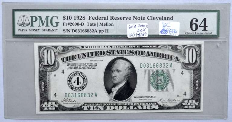 $10 1928 Ohio Gold Redeemable Numerical Choice 64 PMG