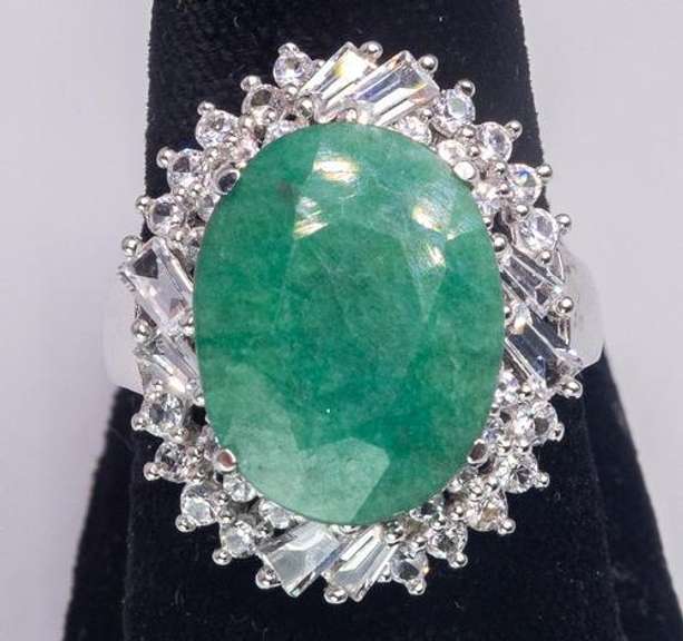 Dazzling Massive 10.50CTS Natural Emerald & Sapphire Ring, Sterling