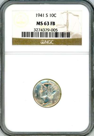 1941-S Silver Mercury Dime in NGC MS63FB