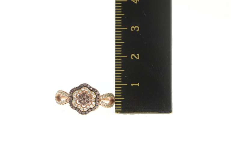 Sterling Silver Pave Flower Halo Promise White & Brown CZ Ring