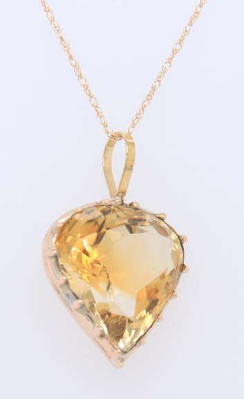 Vintage Yellow Gold Pear Citrine Pendant on Chain