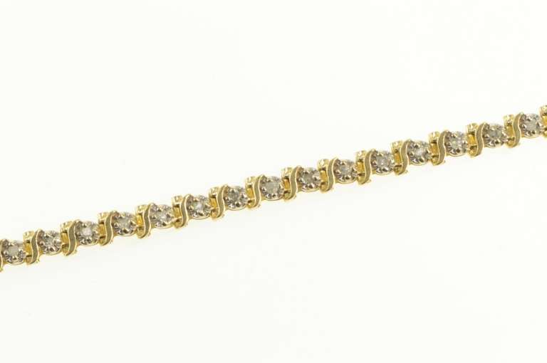 14K Yellow Gold 0.50 Ctw Diamond Classic Wavy Link Tennis Bracelet