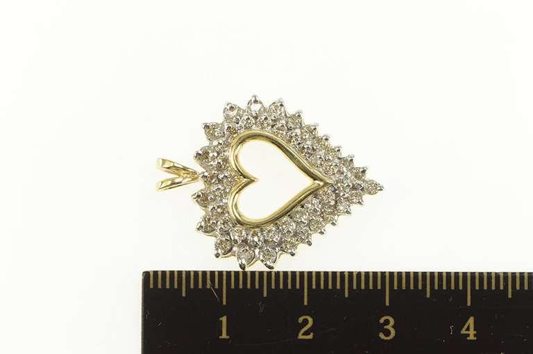 10K Yellow Gold 1.14 Ctw Diamond Tiered Cluster Heart Love Pendant