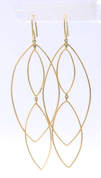 Simple Yellow Gold Long Marquise Link Dangle Earrings