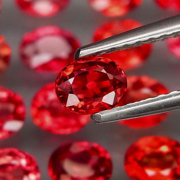 Brightly colored 5.10ct Imperial red Sapphire set