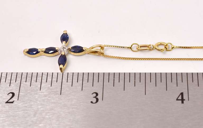 Marvelous Sapphire and Diamond Cross Pendant Necklace in 14K Yellow Gold