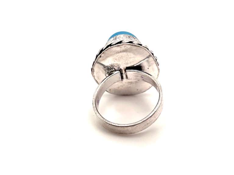 Oval Cut Blue Stone Ring in Tibetan Silver Rope Ring
