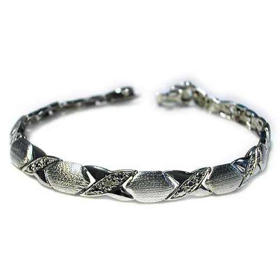 Sterling Silver X & Oval Bracelet with Genuine Diamond accents